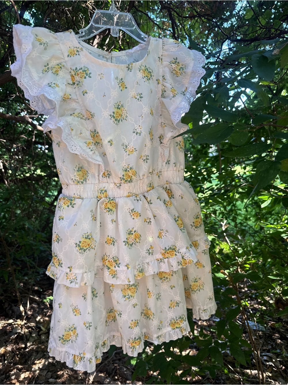 Girls Yellow Rose Eyelet Ruffle Dress